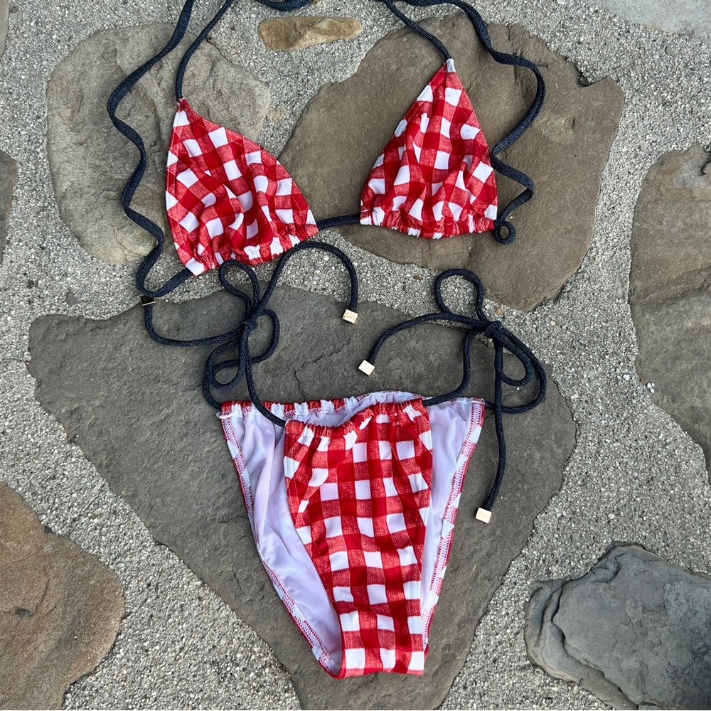 Dolce & Gabbana Red and White Checkered Bikini Size 2 Small New
